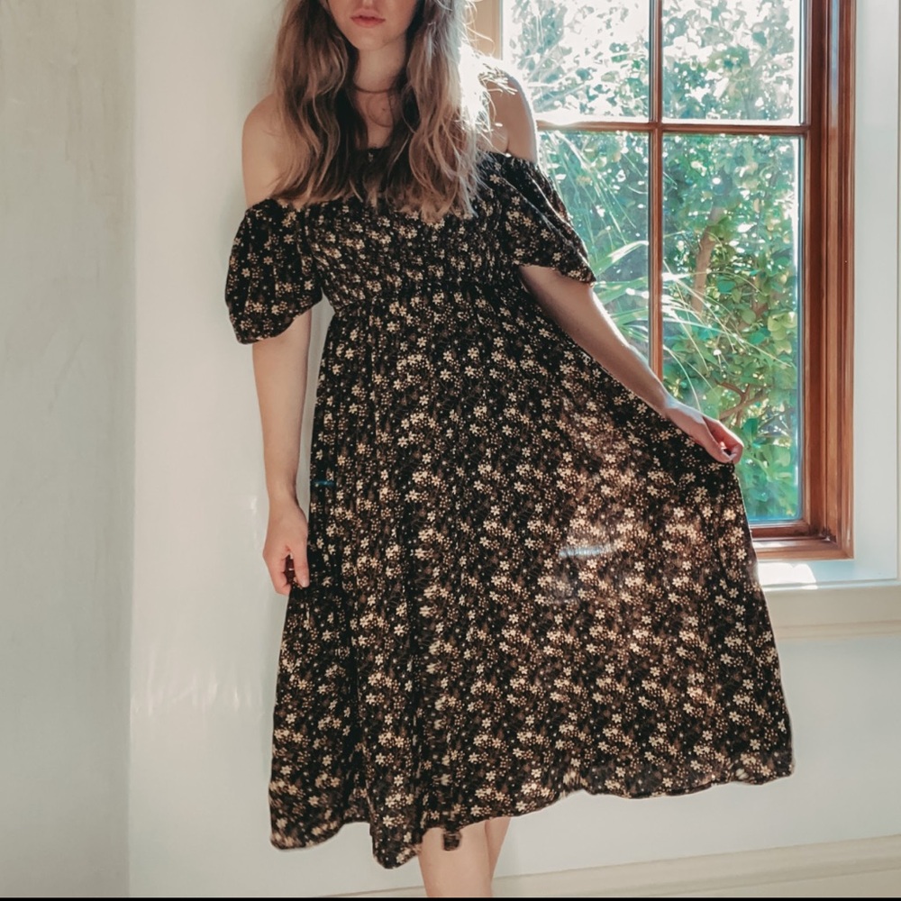 Floral off the shoulder smocked dress